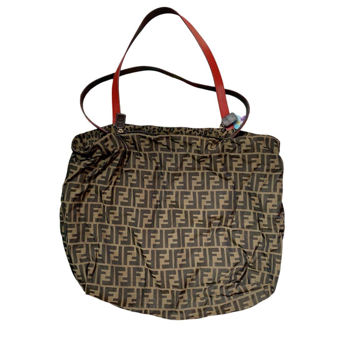 USED①フェンディFENDI☆ズッカ柄☆リバーシブルトートバッグ☆レオパード★