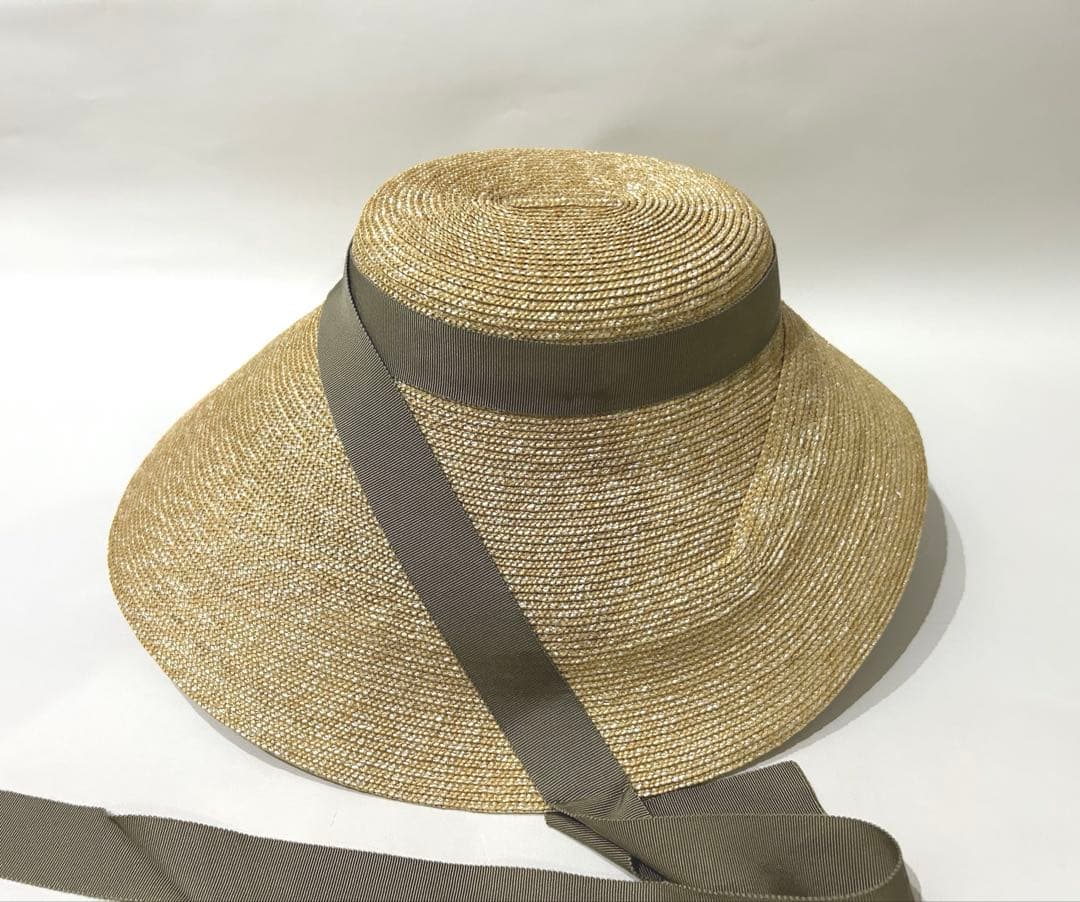 KIKONO Emmaグリーンベージュリボン　麦わら帽子