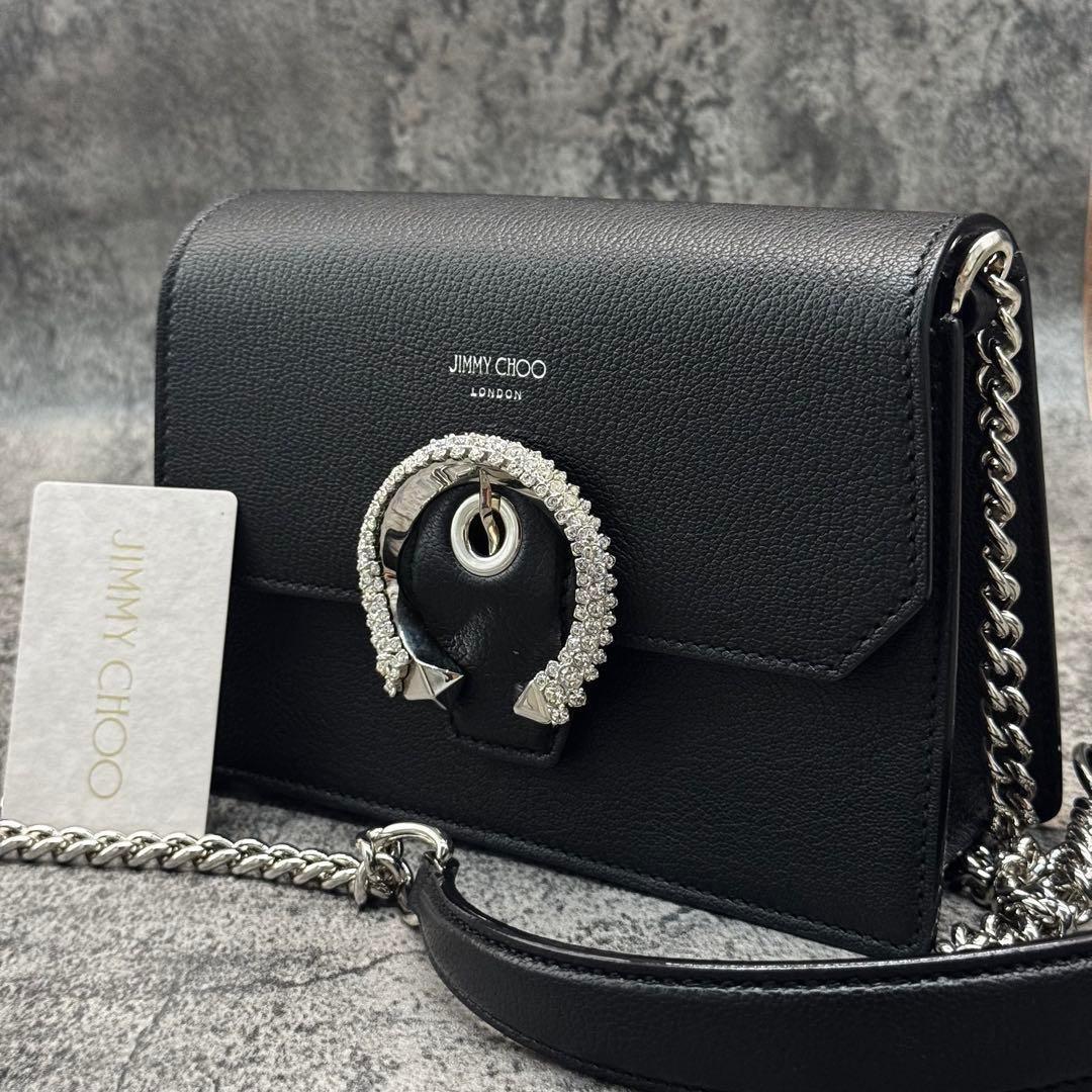 未使用級✨ジミーチュウ マデリン クリスタル チェーン ショルダーバッグ レザー