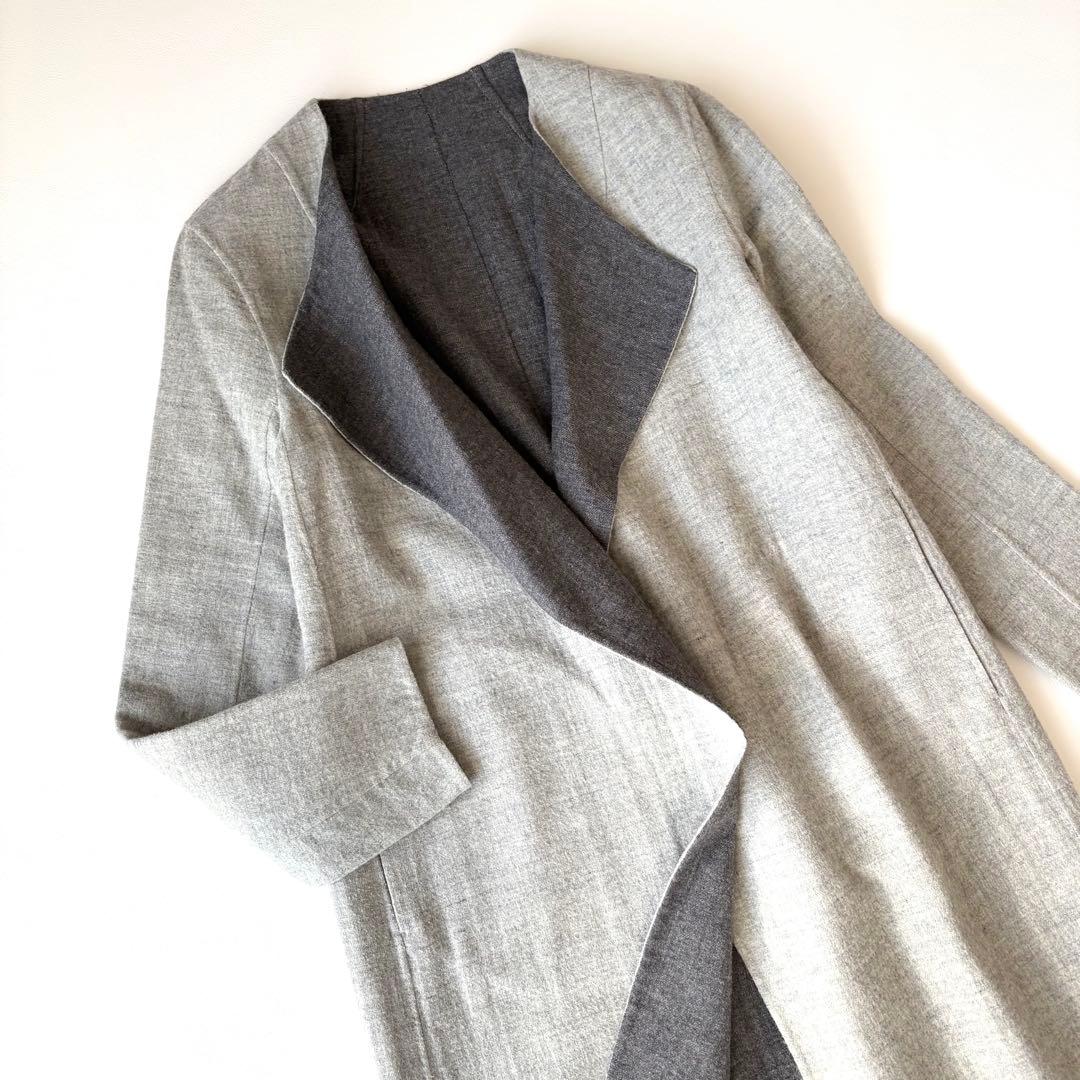 カシミヤ混＊Theory リバーコート ダブルフェイス ロング丈 グレー