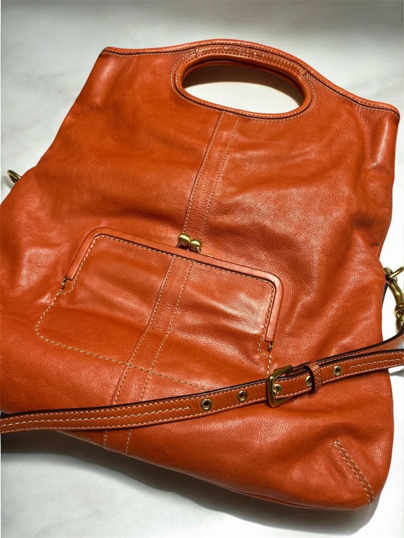 【希少】COACH がま口 2WAYバッグ グラブタンレザー オールドコーチ