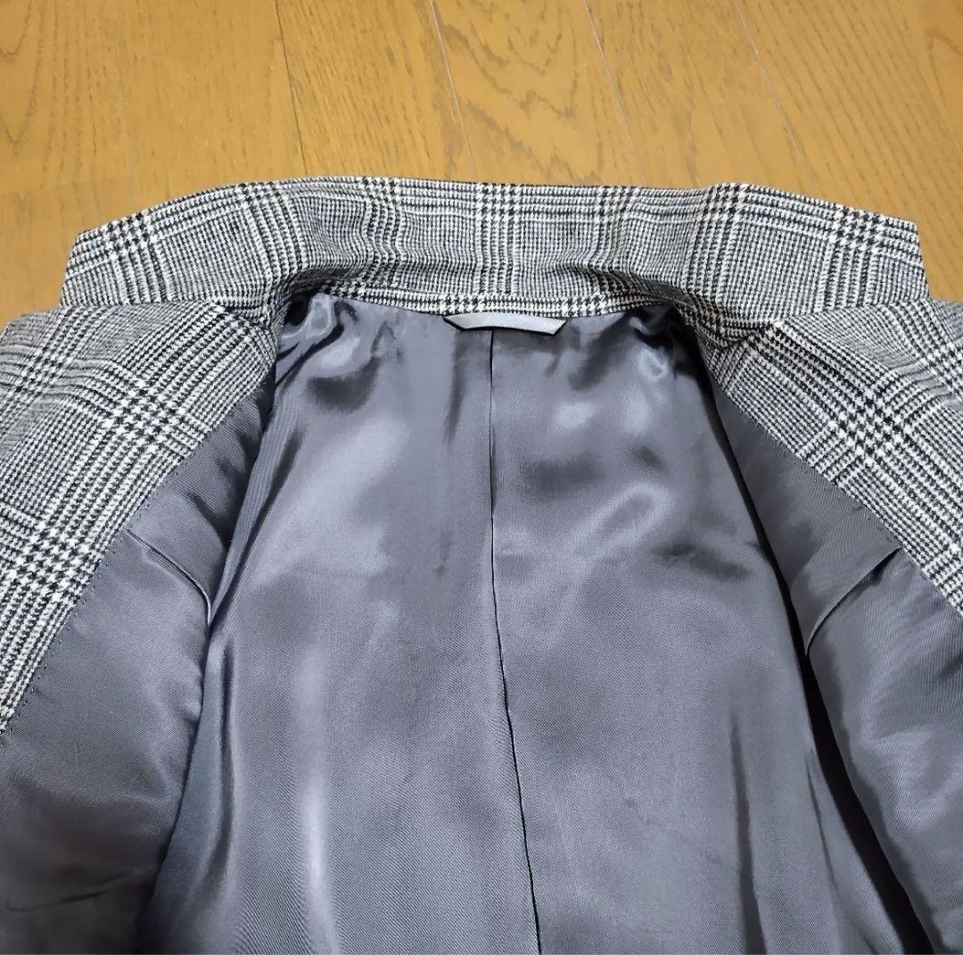 麻布テーラー　アンゴラ カシミヤ混　テーラードジャケット　チェック柄　グレー46