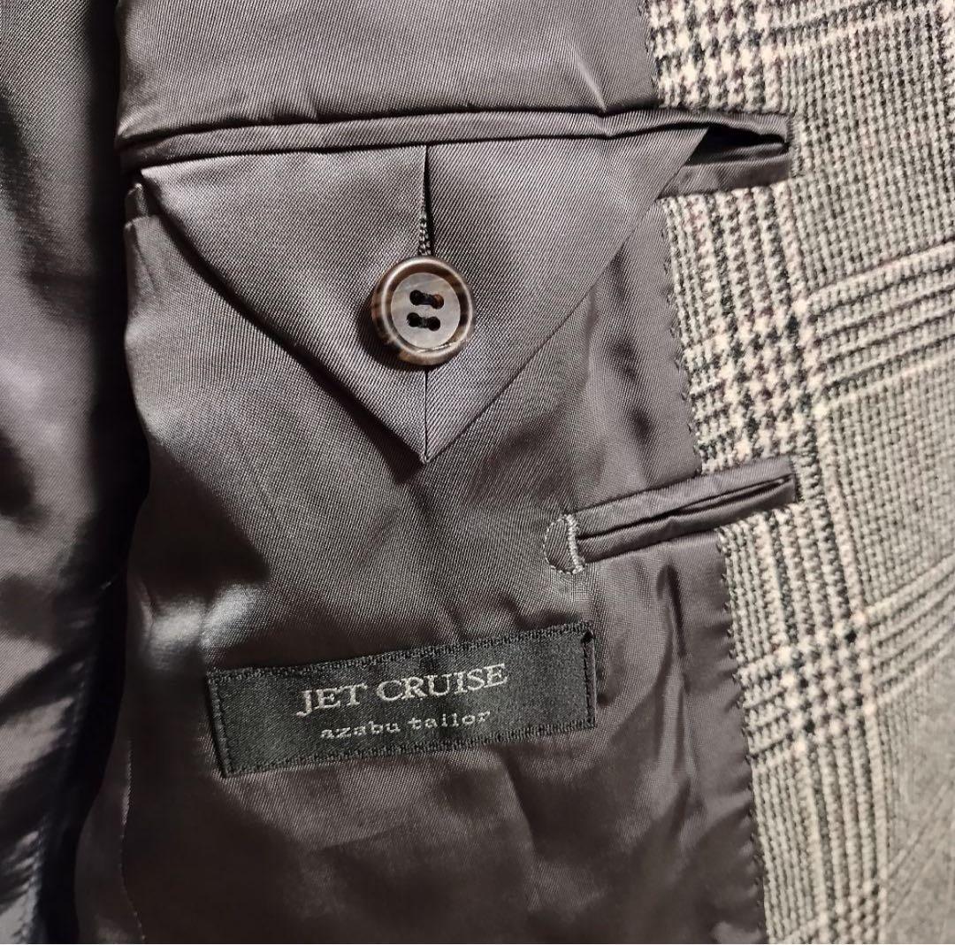 麻布テーラー　アンゴラ カシミヤ混　テーラードジャケット　チェック柄　グレー46