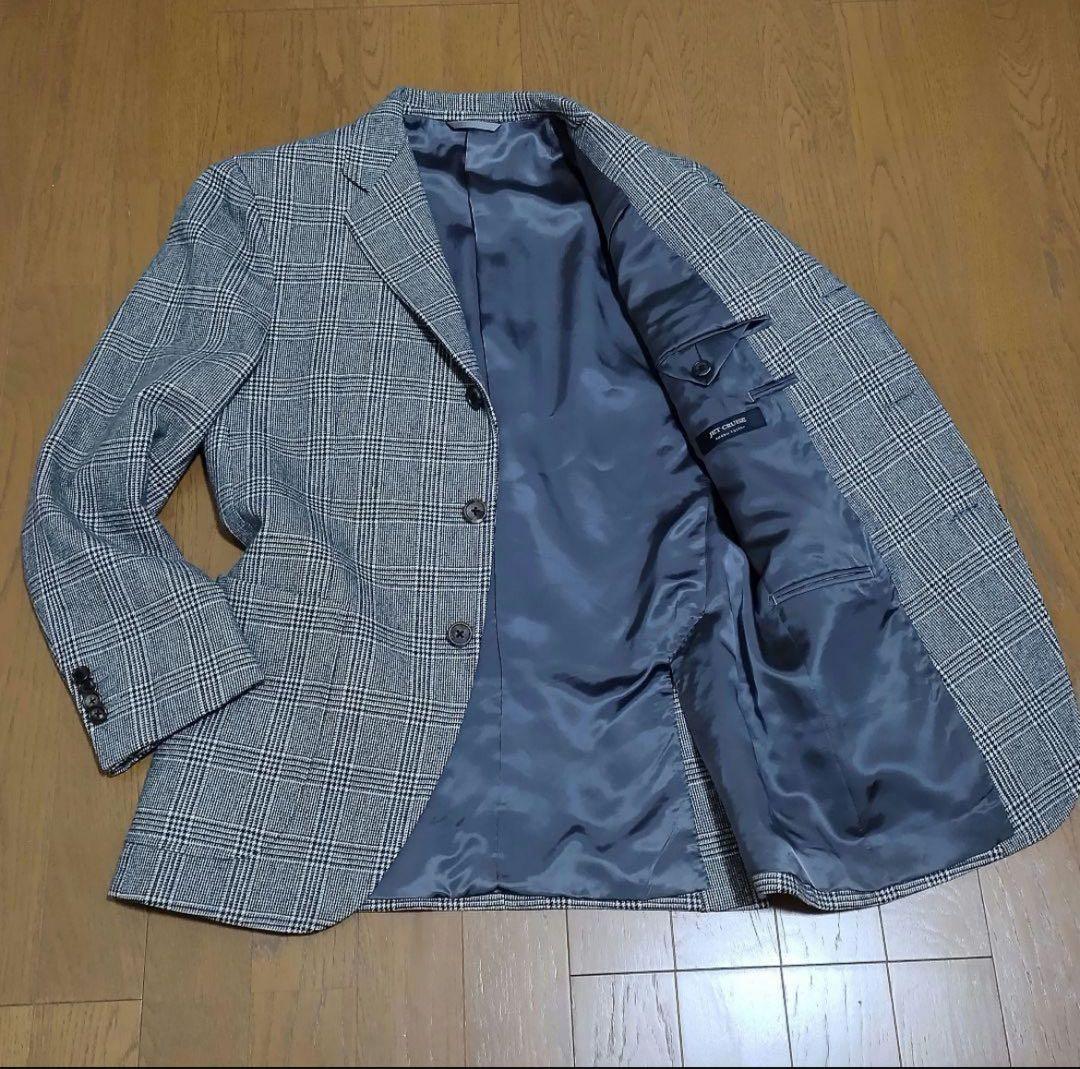 麻布テーラー　アンゴラ カシミヤ混　テーラードジャケット　チェック柄　グレー46
