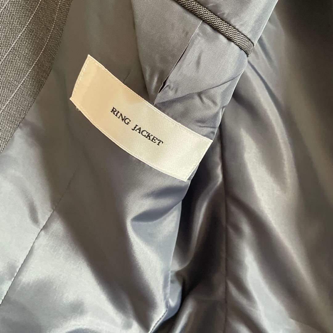 リングジャケット　グレー ストライプ ビジネススーツ　48