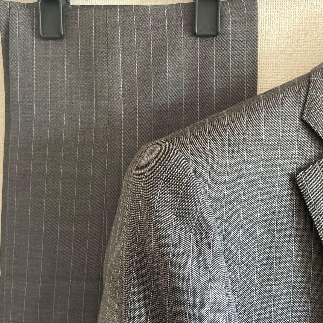 リングジャケット　グレー ストライプ ビジネススーツ　48