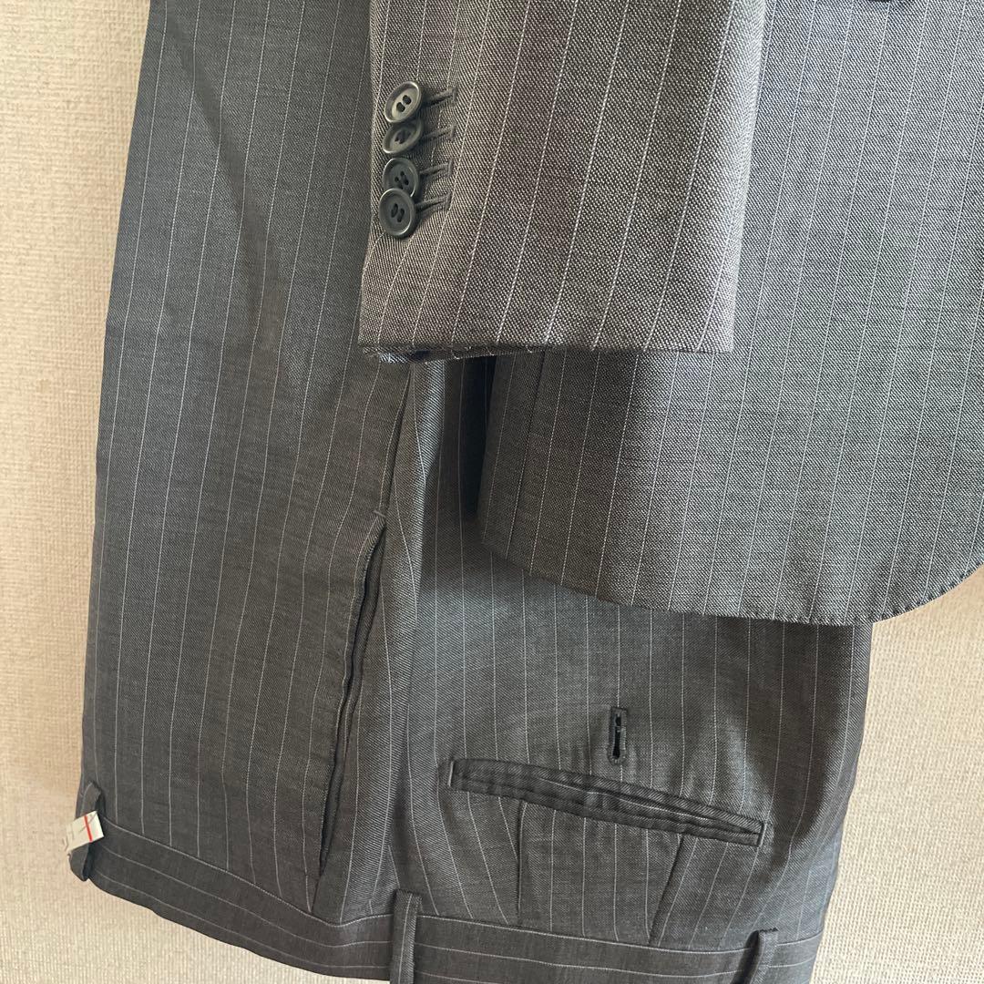 リングジャケット　グレー ストライプ ビジネススーツ　48