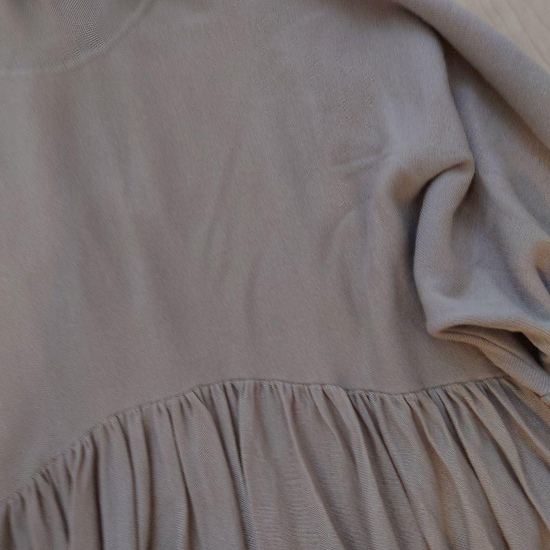 カレンソロジー　ベージュ ウールハイネックギャザー ワンピース　ロングドレス