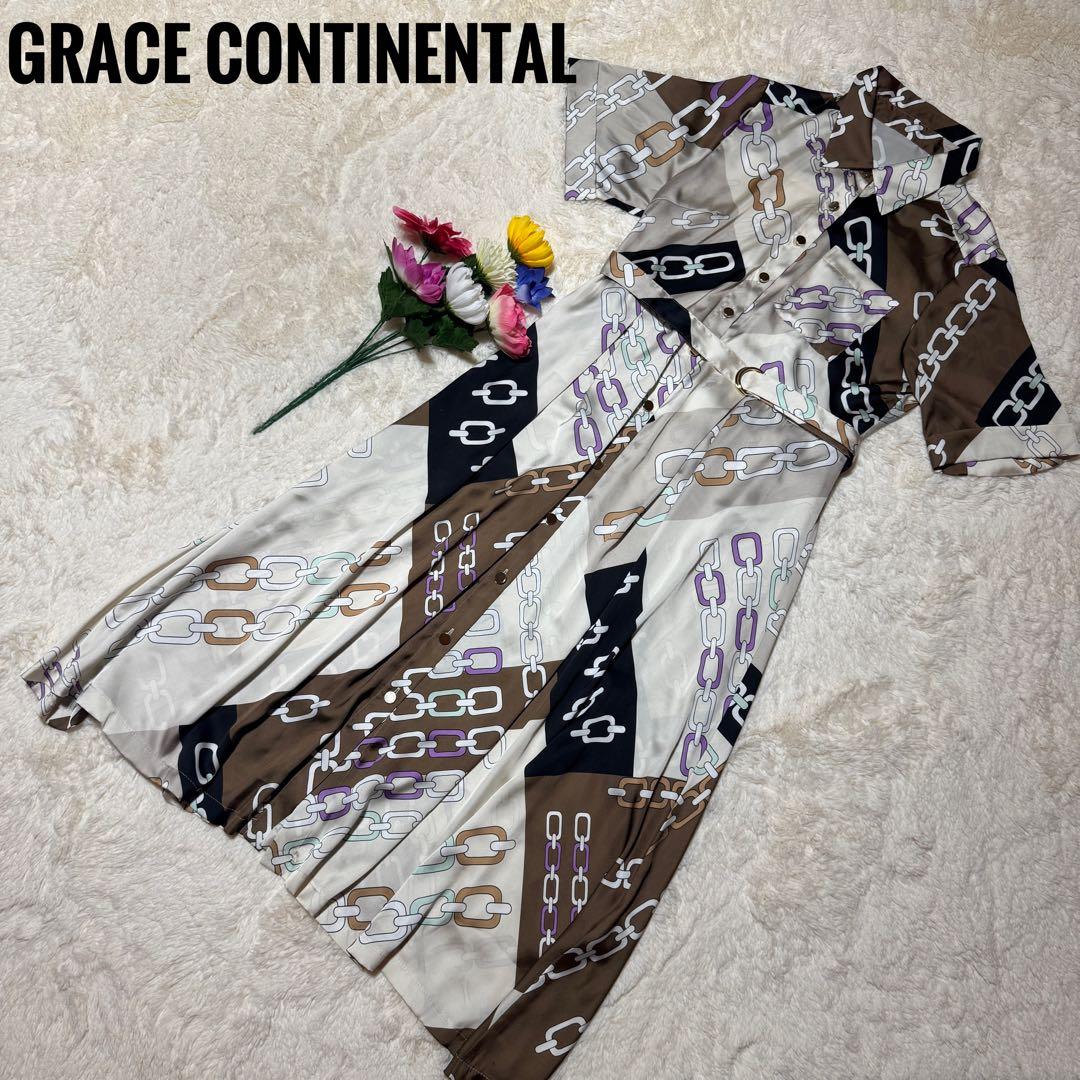 ともも♪美品 グレースコンチネンタル チェーン柄シャツワンピース ベルト