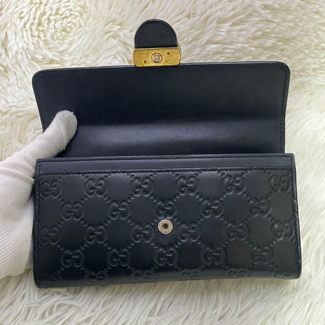 ✨極美品✨グッチ　長財布　二つ折り　インターロッキング　シマレザー　ブラック