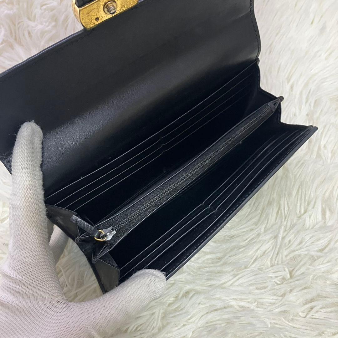 ✨極美品✨グッチ　長財布　二つ折り　インターロッキング　シマレザー　ブラック
