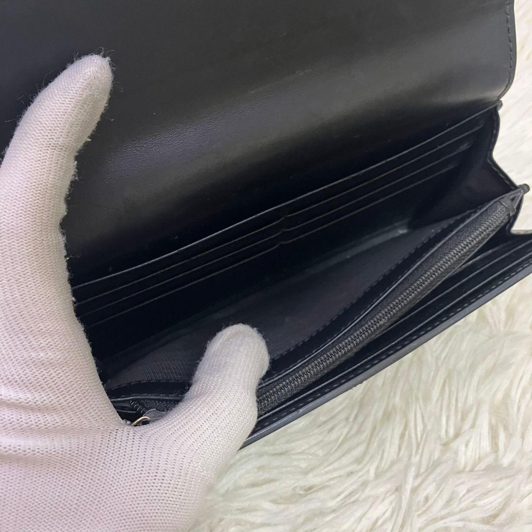 ✨極美品✨グッチ　長財布　二つ折り　インターロッキング　シマレザー　ブラック