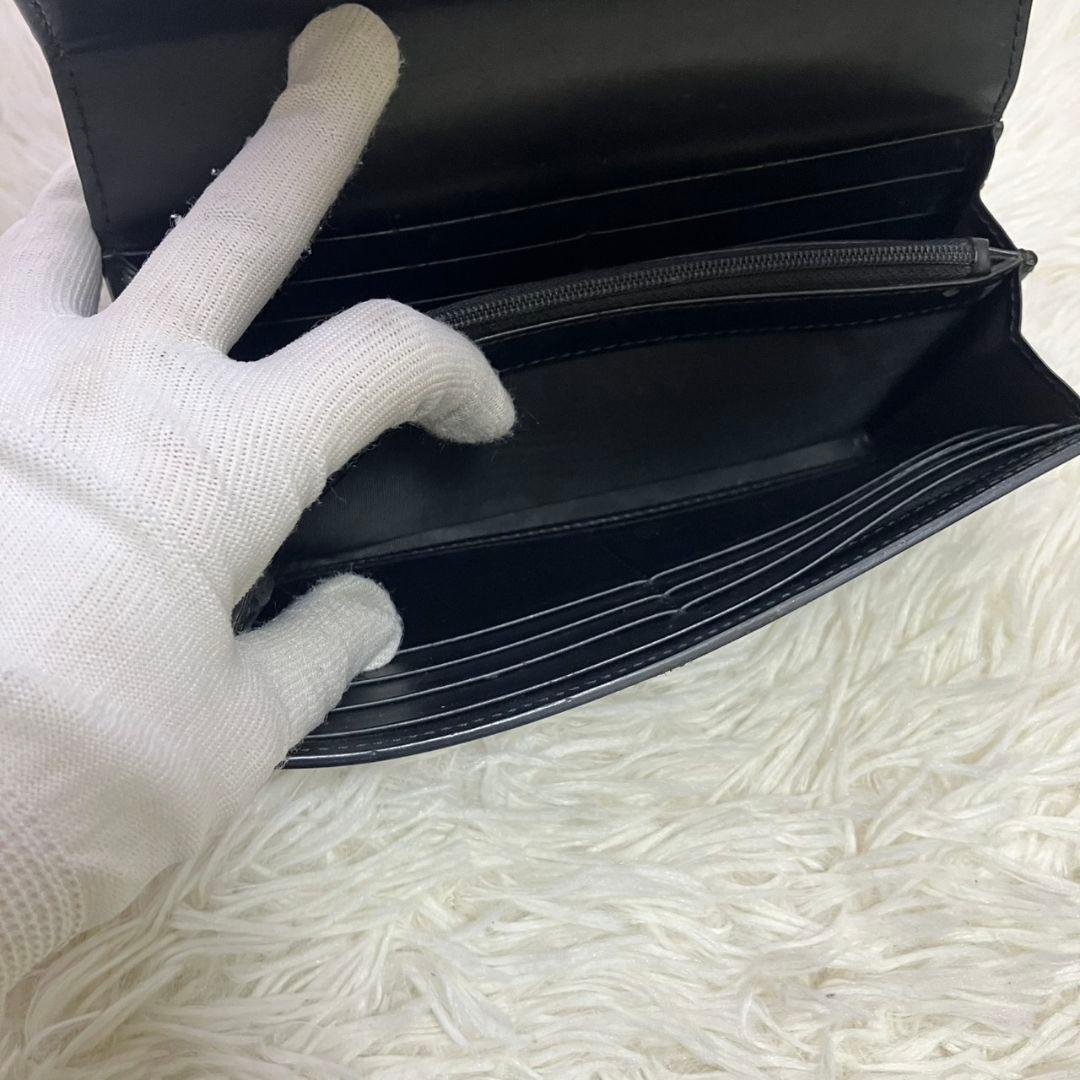 ✨極美品✨グッチ　長財布　二つ折り　インターロッキング　シマレザー　ブラック