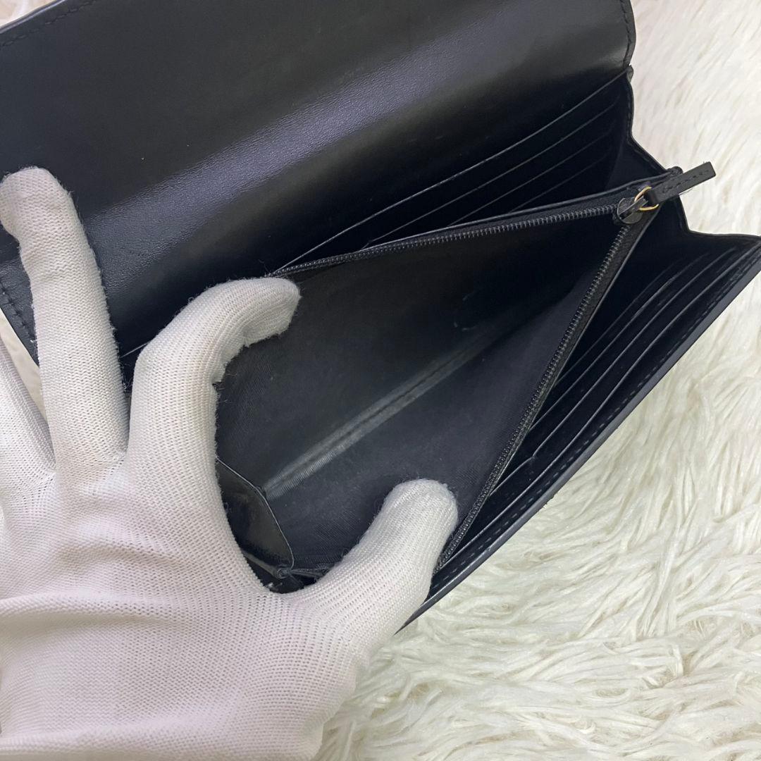 ✨極美品✨グッチ　長財布　二つ折り　インターロッキング　シマレザー　ブラック