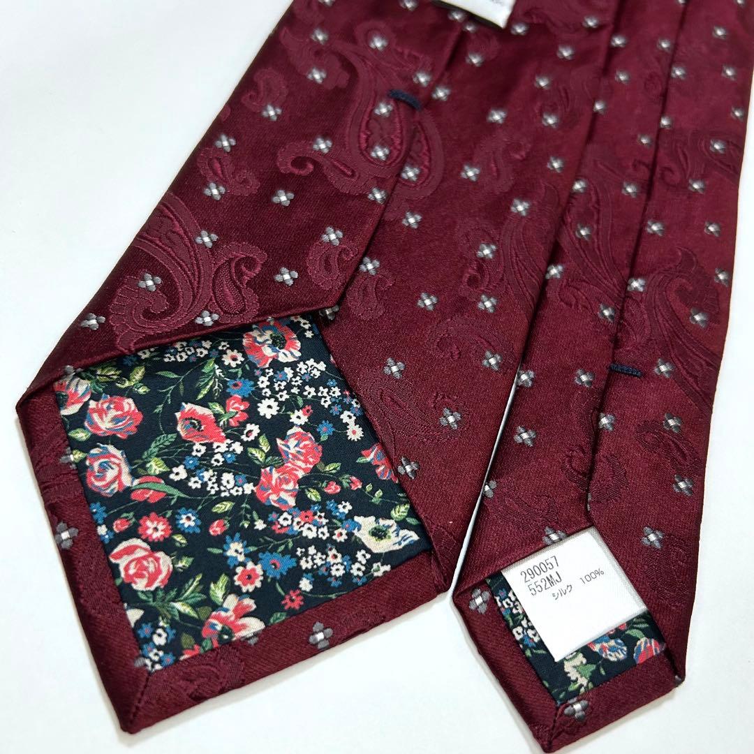 美品 ポールスミス ネクタイ シルク ペイズリー柄 ワインレッド