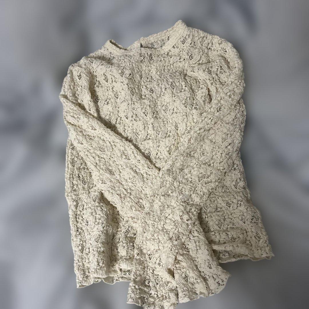 IENA Flowerストレッチレースプルオーバー　アイボリー