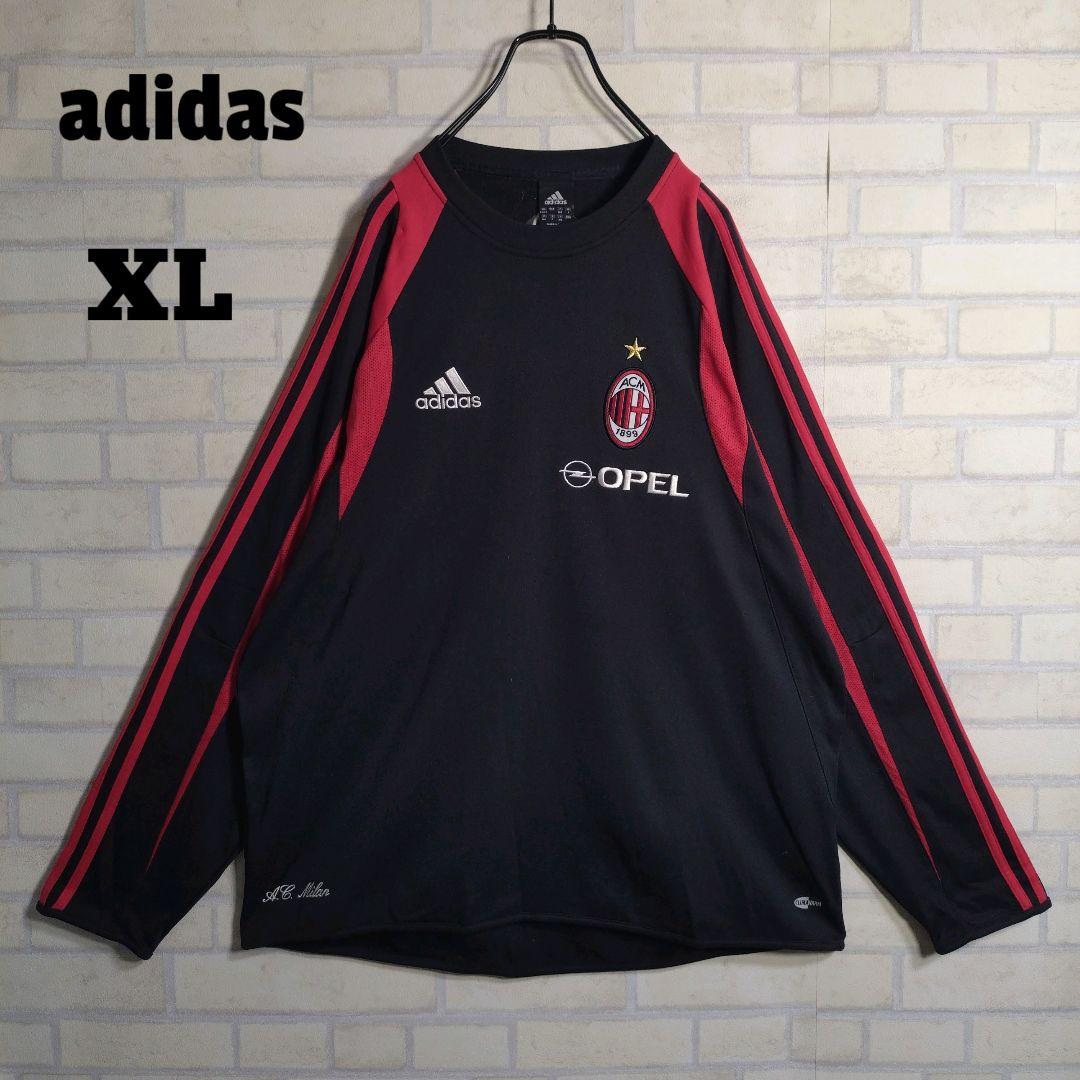アディダス★00s ACミラン 刺繍ロゴ ピステ ゲームシャツ ロンT 黒 XL