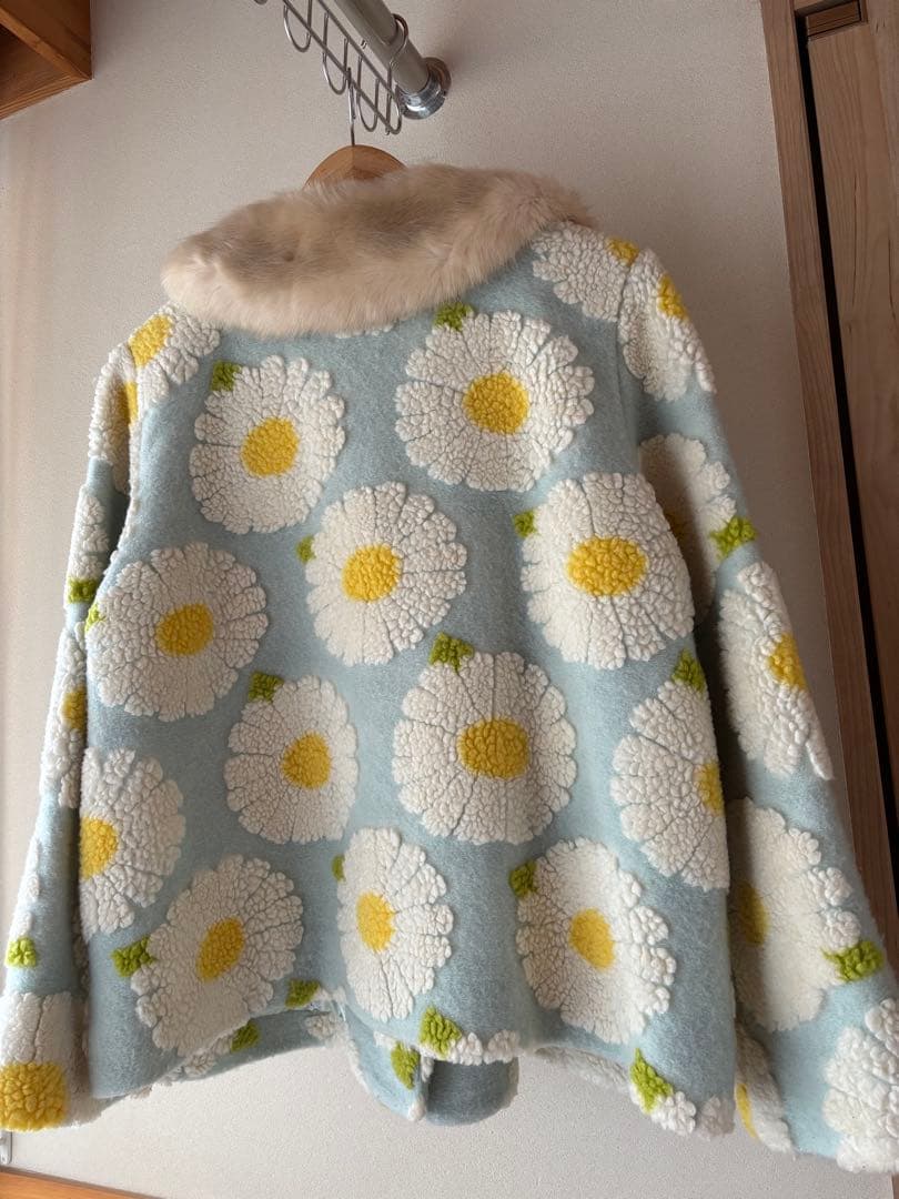 フランシュリッペfl5 美品　花柄ボアコート ファー襟付き