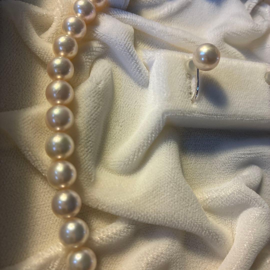 ピンキッシュホワイト本真珠 ネックレスとピアスセット◎鑑定書付き
