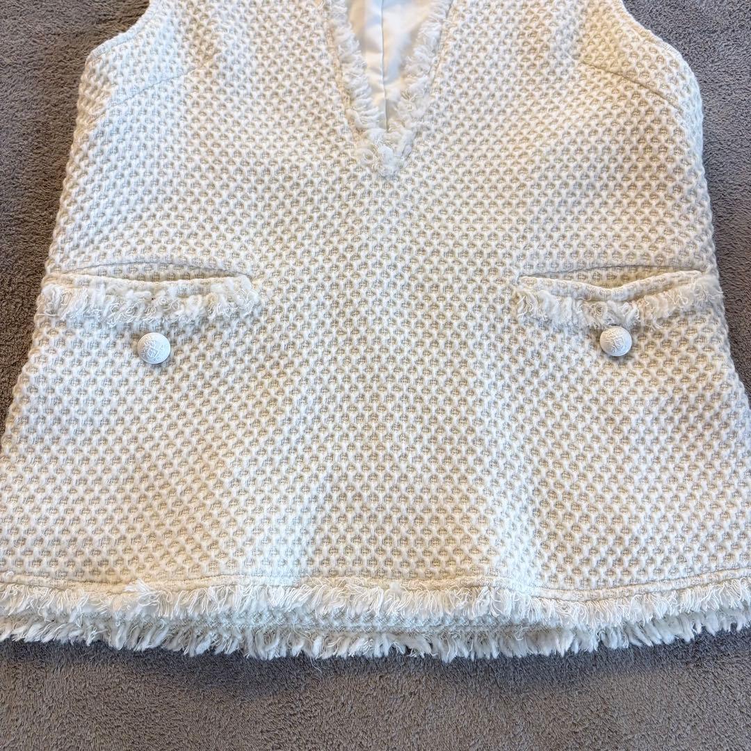 美品✨アルアバイル ツイード ベスト フリンジ Vネック エンブレムボタン