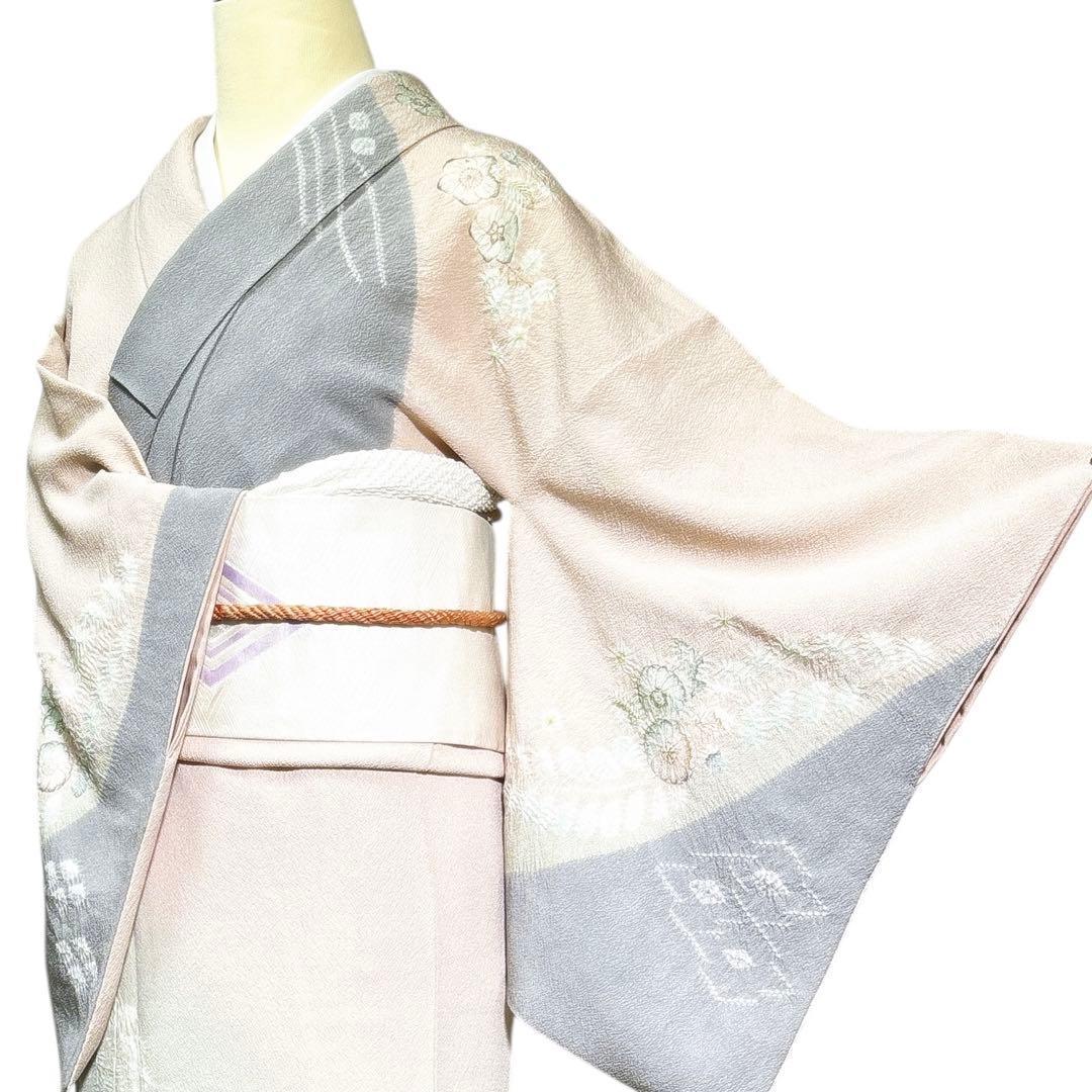 A126愛華 訪問着名門 滝泰 辻が花 絞り 訪問着 紋なし洗柿色フォーマル