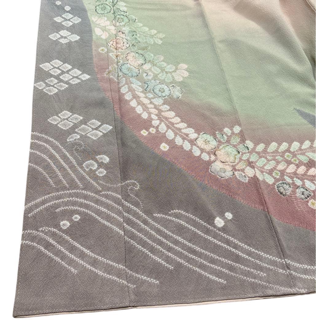 A126愛華 訪問着名門 滝泰 辻が花 絞り 訪問着 紋なし洗柿色フォーマル