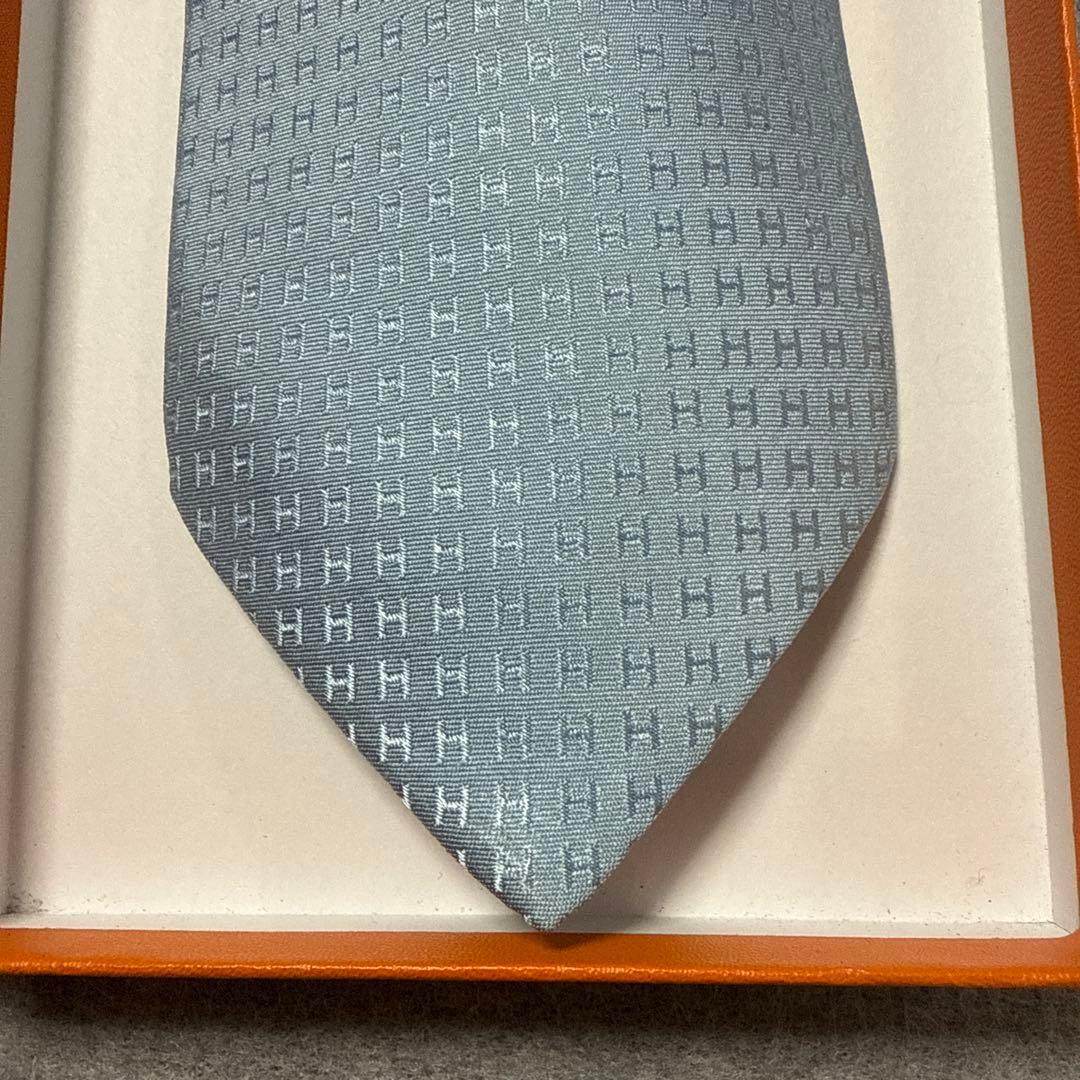 エルメス　ネクタイ　水色ブルー　H柄H織ファソネ　結婚式
