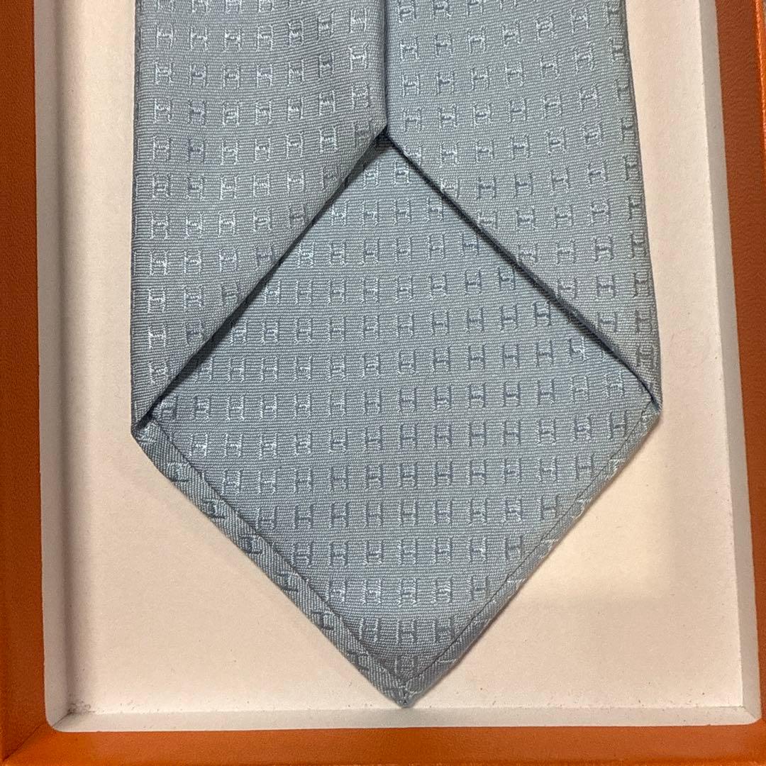 エルメス　ネクタイ　水色ブルー　H柄H織ファソネ　結婚式