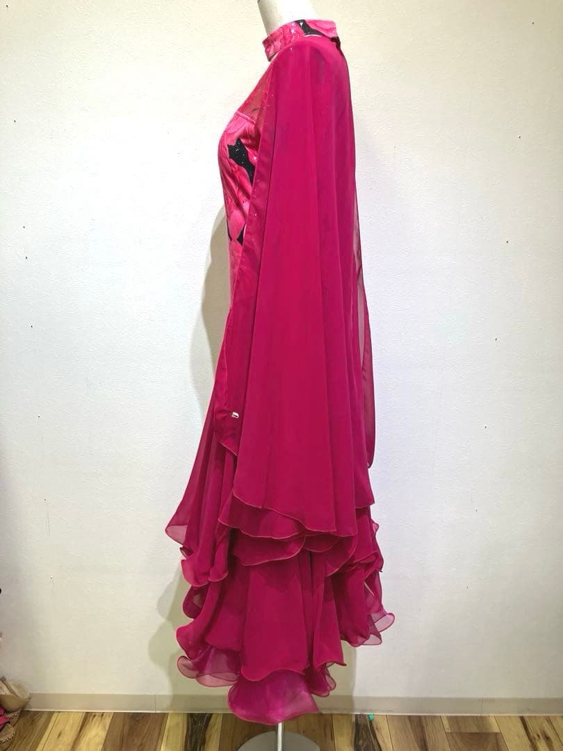 社交ダンス　スタンダードドレス　モダンドレス　ピンク　薔薇プリント