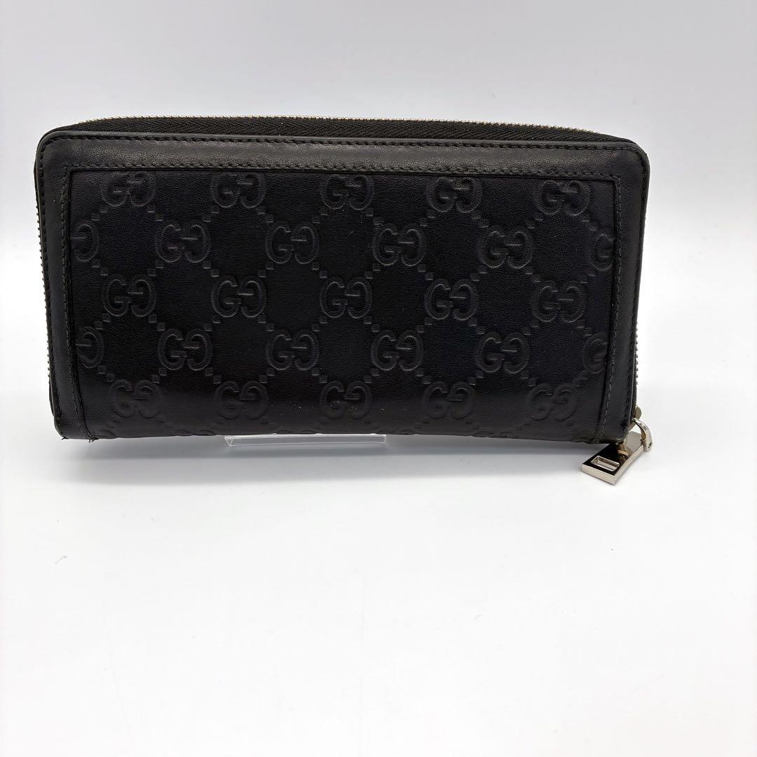 GUCCI グッチ スーキー ラウンドファスナー 長財布 シマレザー ブラック