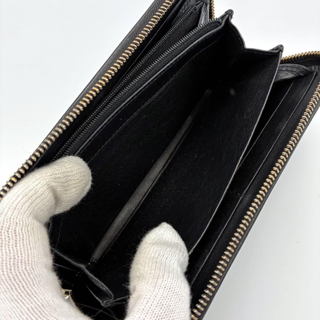 GUCCI グッチ スーキー ラウンドファスナー 長財布 シマレザー ブラック