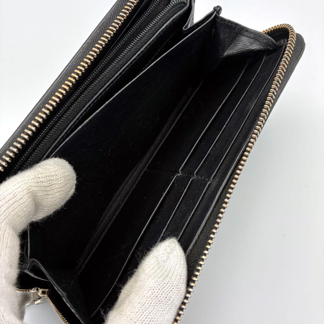 GUCCI グッチ スーキー ラウンドファスナー 長財布 シマレザー ブラック