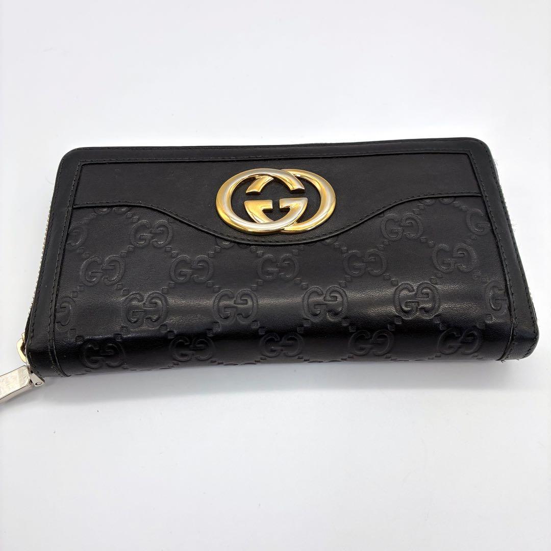 GUCCI グッチ スーキー ラウンドファスナー 長財布 シマレザー ブラック