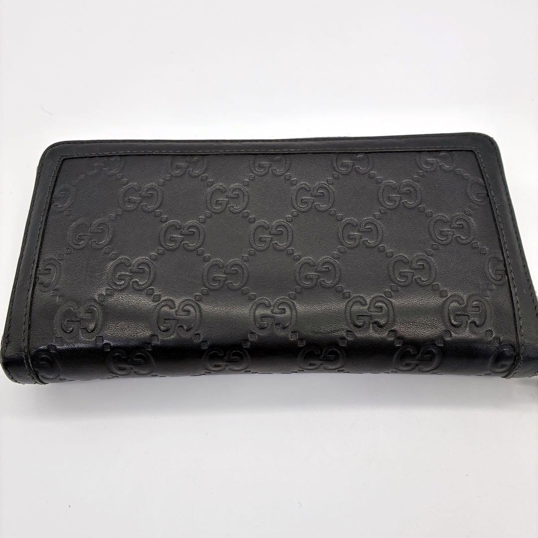 GUCCI グッチ スーキー ラウンドファスナー 長財布 シマレザー ブラック