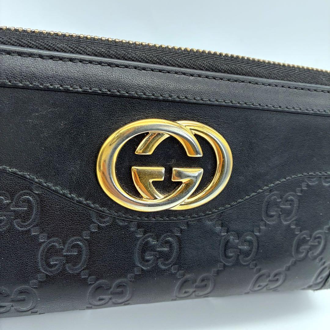 GUCCI グッチ スーキー ラウンドファスナー 長財布 シマレザー ブラック