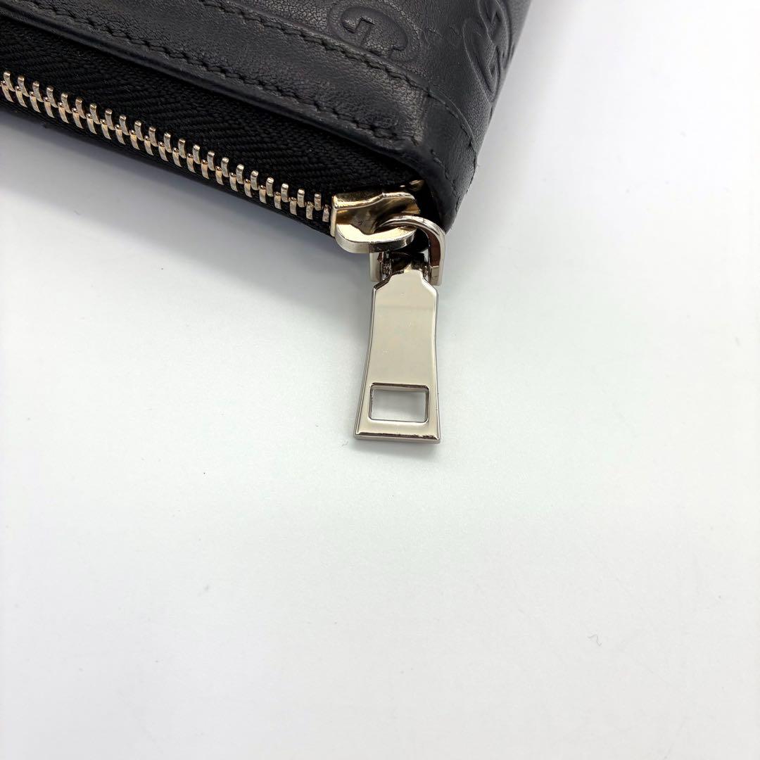 GUCCI グッチ スーキー ラウンドファスナー 長財布 シマレザー ブラック
