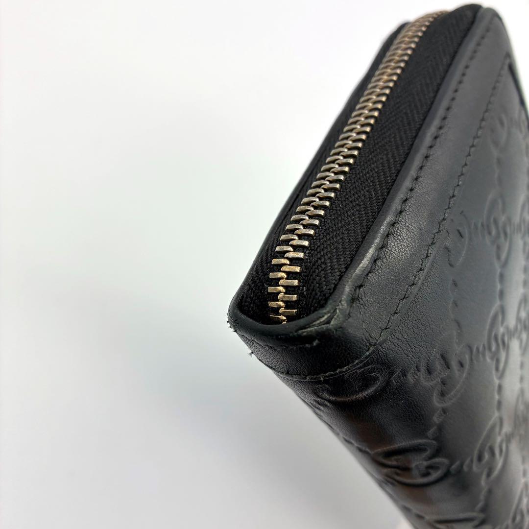 GUCCI グッチ スーキー ラウンドファスナー 長財布 シマレザー ブラック