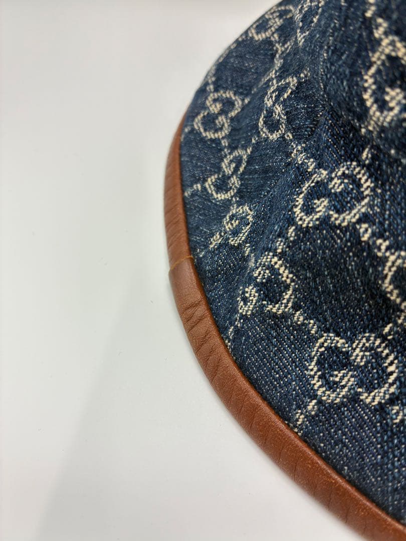 GUCCI グッチ ブルー&ホワイト GGデニム バケットハット M
