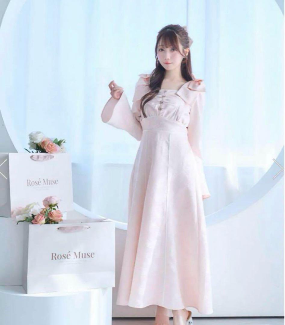 ロゼミューズ shoulder ribbon jacquard dress