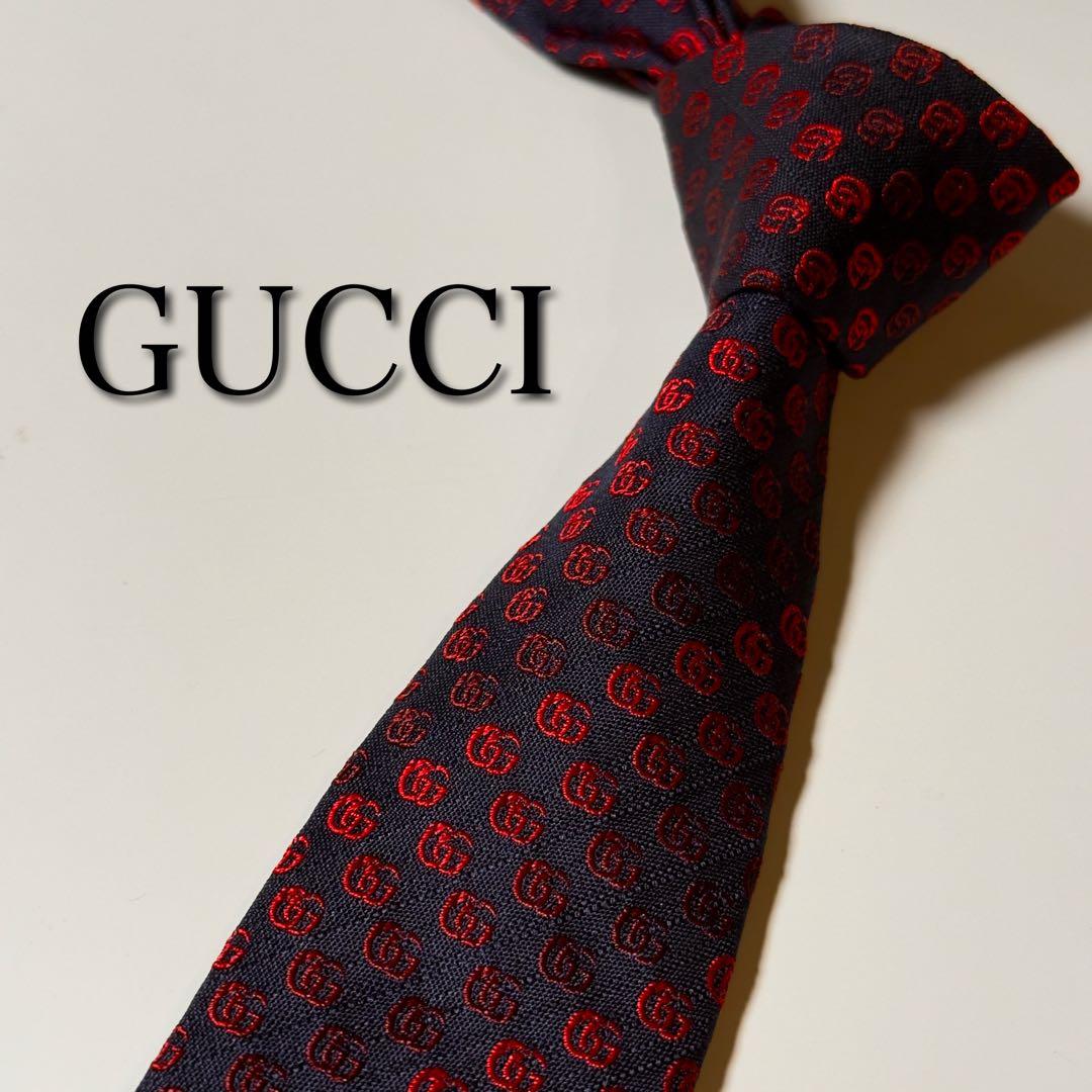 【美品】 GUCCI グッチ GG柄 レッド系 ネクタイ