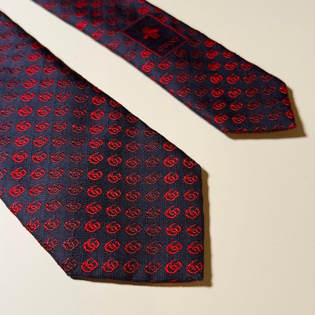 【美品】 GUCCI グッチ GG柄 レッド系 ネクタイ