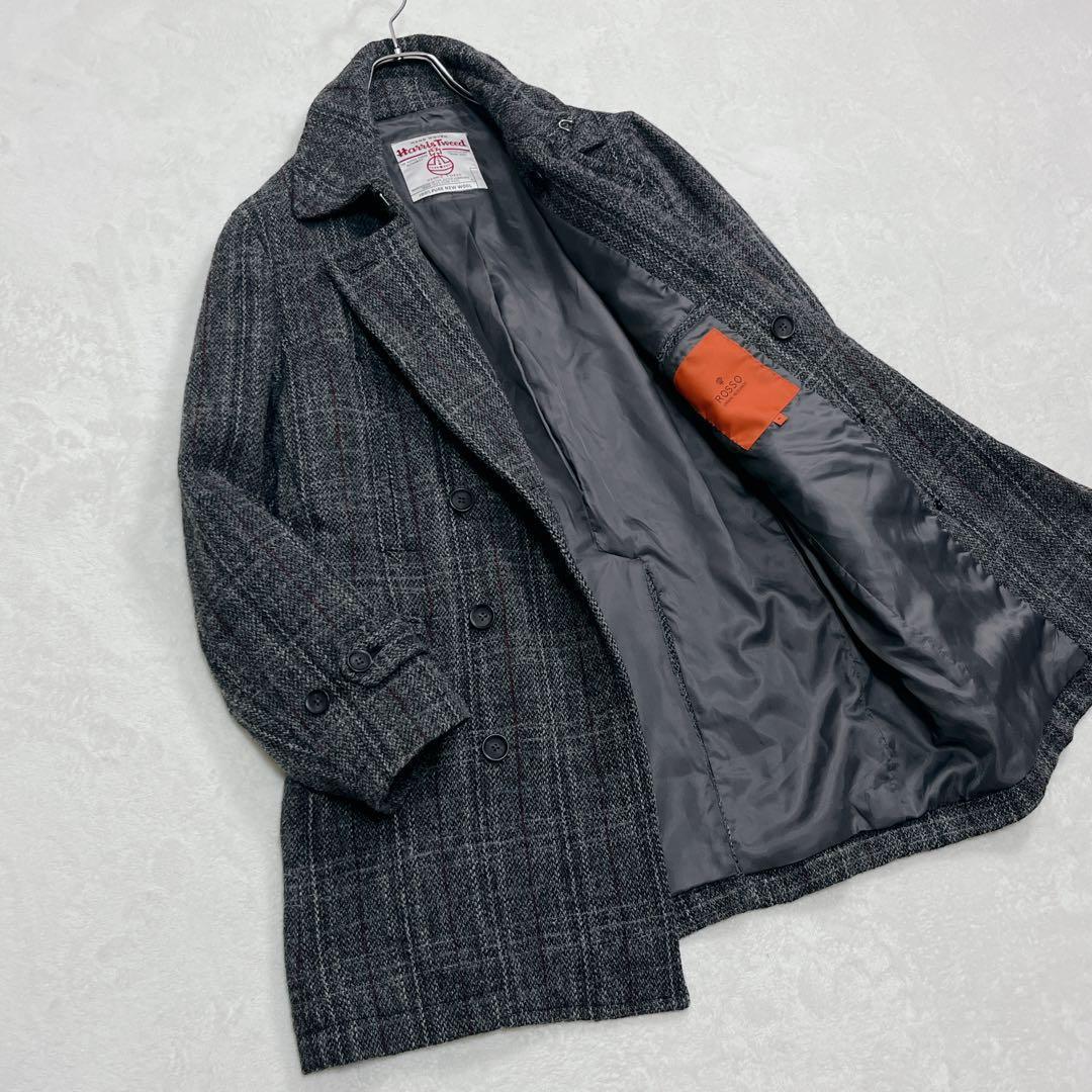 美品『アーバンリサーチロッソ』ハリスツイード ロングピーコート チェック M