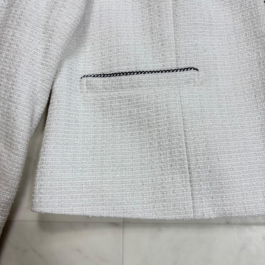 23区★美品★大きいサイズ ライトシャインツイード ノーカラー ジャケット