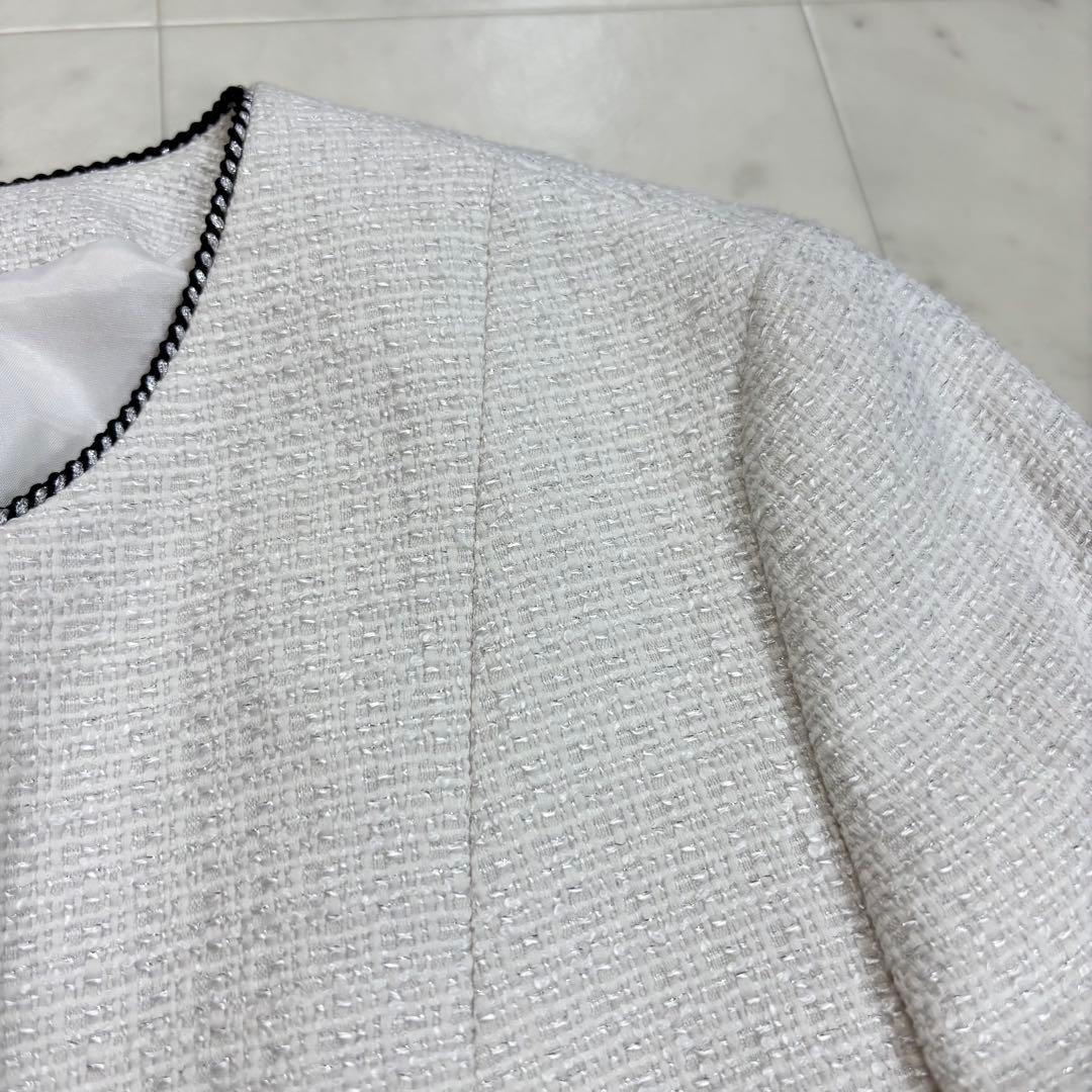 23区★美品★大きいサイズ ライトシャインツイード ノーカラー ジャケット