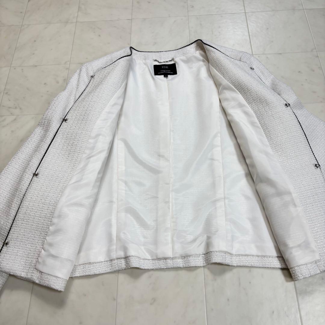 23区★美品★大きいサイズ ライトシャインツイード ノーカラー ジャケット
