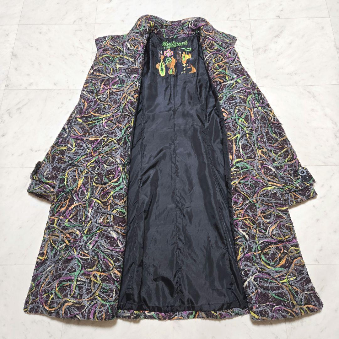 帯専 個性派様【希少】Desigual モール刺繍ラメ デザイン ウールコート