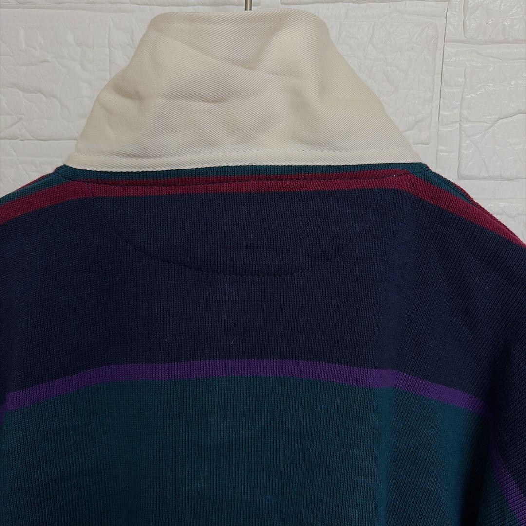 希少2XLT 90s BARBARIAN 厚手ラガーシャツ ボーダー 刺繍ロゴ