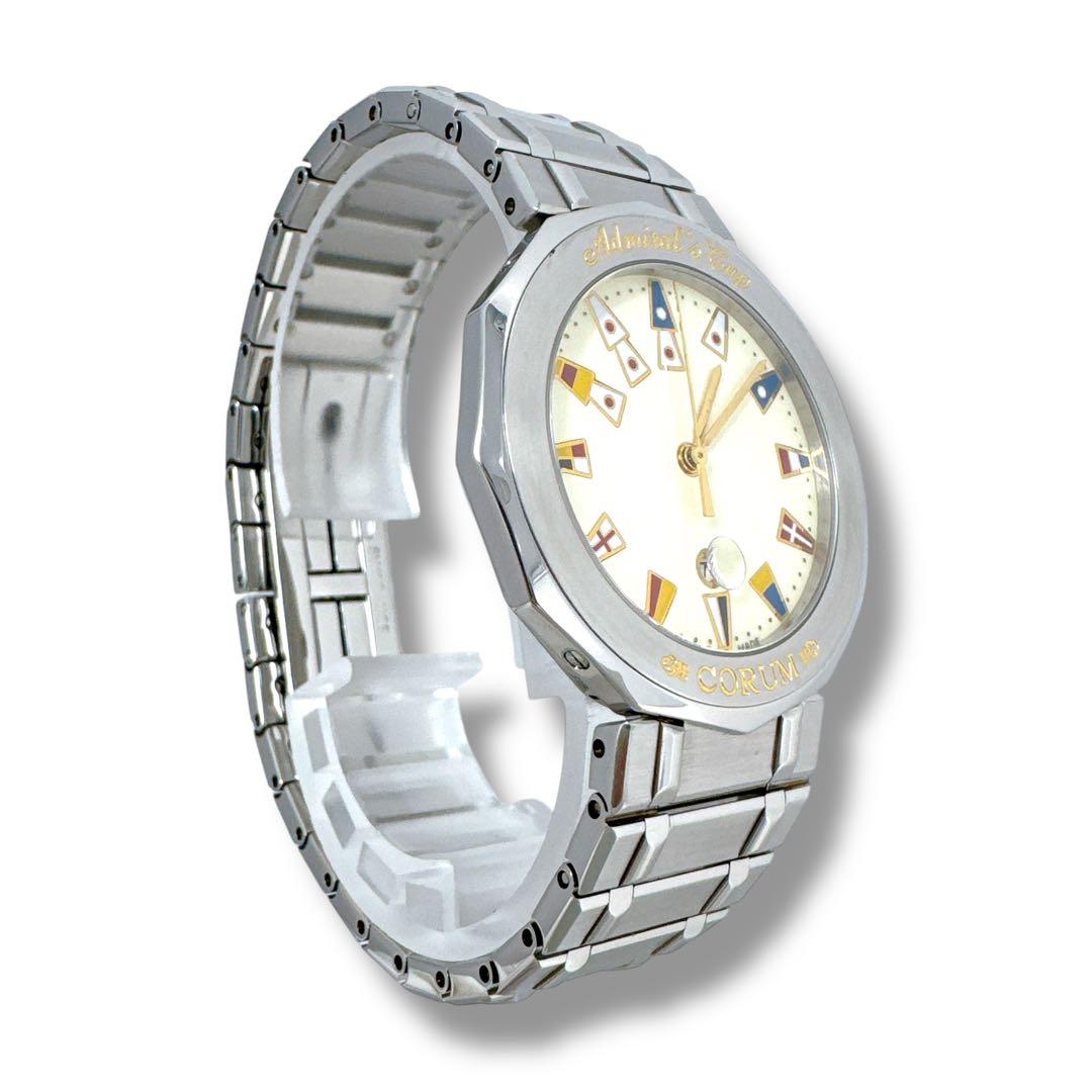 コルム アドミラルズカップ アイボリー デイト クォーツ メンズ 腕時計 美品