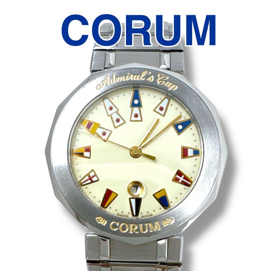 コルム アドミラルズカップ アイボリー デイト クォーツ メンズ 腕時計 美品
