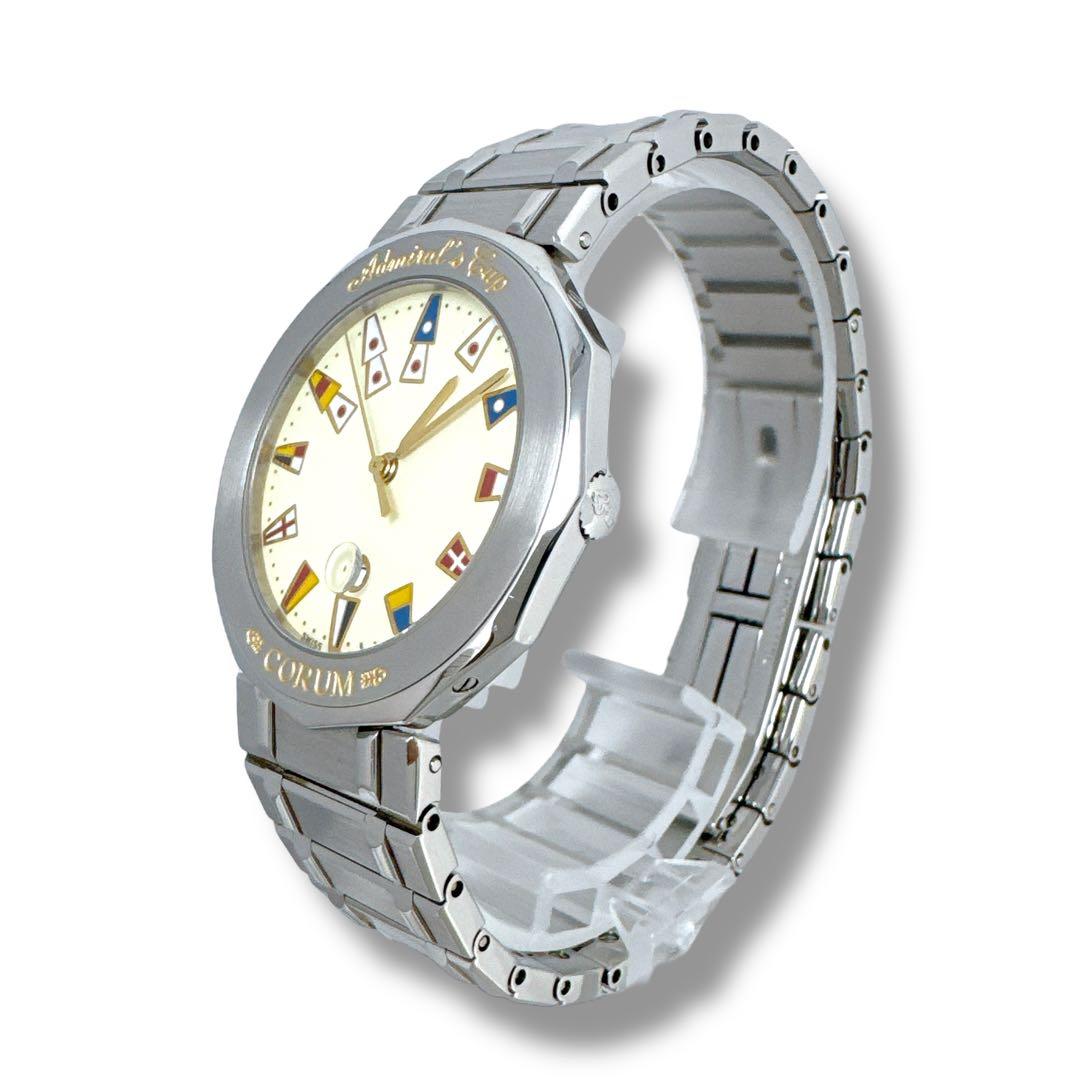 コルム アドミラルズカップ アイボリー デイト クォーツ メンズ 腕時計 美品